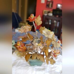 Vintage Chinese Hand Carved Flowering  Jade Tree